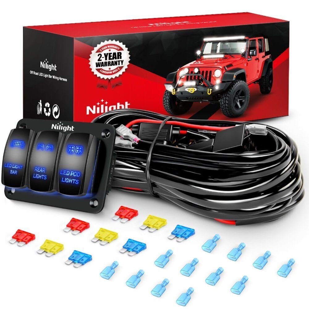 16AWG LED Light Bar Wiring Harness Kit 12V On/Off 3 Gang Laser Etched LED Pod